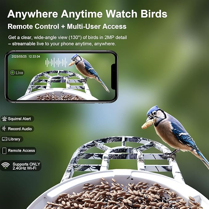 DCT Smart Bird Feeder with Camera: 1080P HD AI Identify 11K+ Species Weatherproof Squirrel Alert APP Control 2-Way Audio for Bird Lovers Garden/Backyard Outdoor Watching Gift