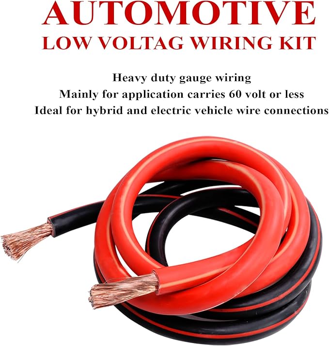 2 Gauge Battery Welding Cable, 12 Feet Black and 12 Feet Red CCA Wire with M8 & M10 SC Connector Lugs Shrinkable Tubing and Braided Sleeve for Car, Camper, RV, Solar Low Voltage Wiring