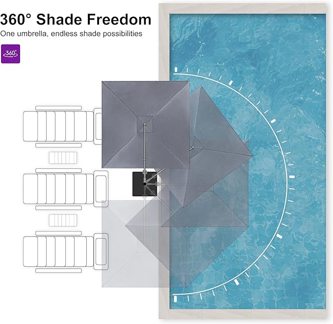 PURPLE LEAF 8 FT Cantilever Patio Umbrella Outdoor Aluminum Offset Square Umbrella with 3 Years Fade Resistance Recycled Fabric and 360-degree Rotation for Deck Pool Garden, Graphite Grey