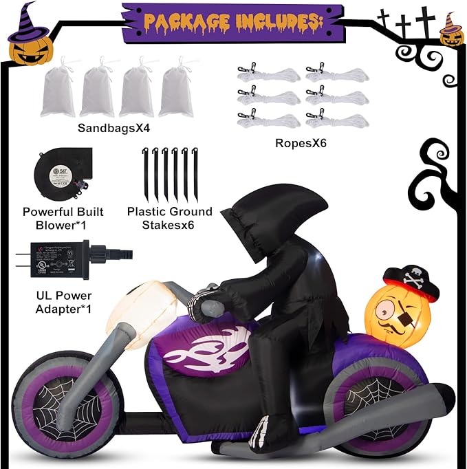 Sizonjoy Halloween Inflatables Black Rider with Pumpkin, 6 FT Halloween Decorations with Built-in LEDs, Halloween Blow Up Yard Decorations for Indoor Outdoor Party Garden