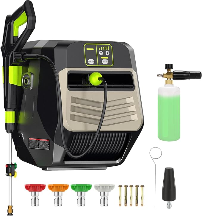 Wall Mounted Pressure Washer - Max 5500 PSI 3.6 GPM, 5 Levers Power Washer with 100FT Retractable Hose for Car/Driveway, Automatic Rewind, Any Length Lock