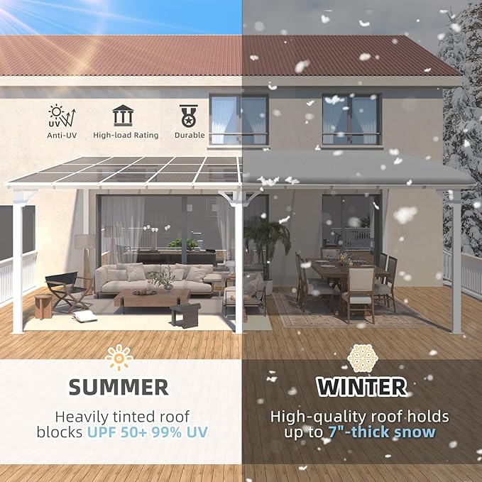 AECOJOY 20' x 12' Gazebo in White, Large Wall Mounted Gazebos on Clearance, Outdoor Patio Lean to Gazebo Metal Awnings for Decks,Patio, Porch, Backyard and More