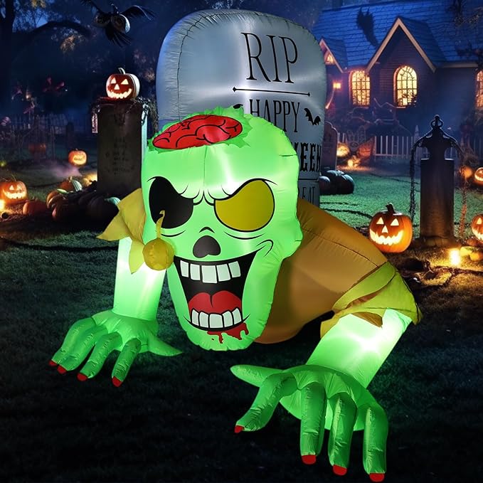 BLOOMWIN Halloween Inflatables Outdoor Decorations - 8Ft x 5Ft Scary Zombie & Tombstone Halloween Inflatable with Built-in LED Lights, Halloween Blow up Yard Decorations for Garden Patio Decor Indoor