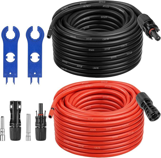 XRDS -RF Solar Extension Cable 8AWG, 100FT Red & Black Solar Panel Wire with Solar Connectors, PV Wire with Disconnect Wrenches & Extra Male/Female Connectors for RV, Camper, Inverter, Off-Grid System