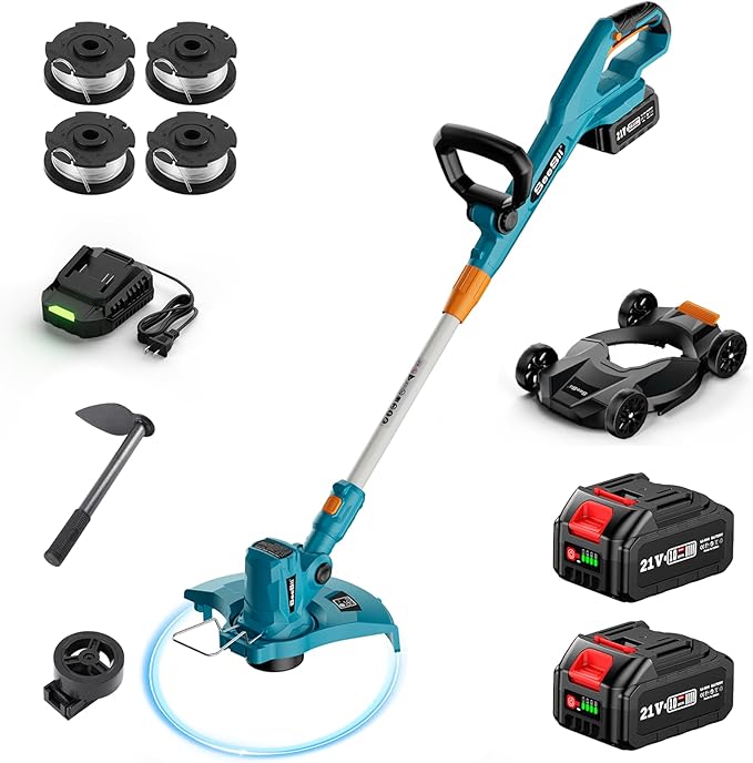 Seesii String Trimmer : 12’’ Cordless Weed Wacker & Edger with 2 * 4.0Ah Batteries - Electric Lawn Mower with 1.3’’/2.1’’ Adjustable Deck - 3-in-1 Battery Lawn Mower for Garden/Yard