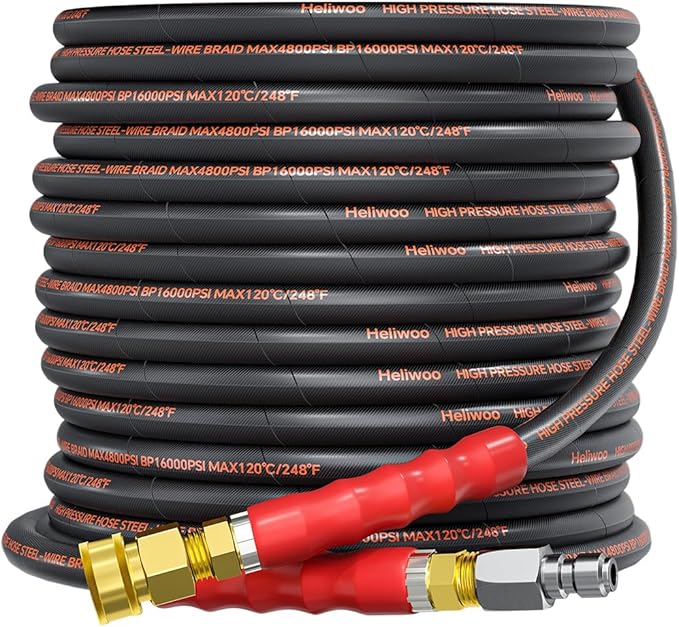Pressure Washer Hose 50FT, 4800PSI Wire Braid Power Washer Extension Hose 3/8 Inch High Tensile, Flexible Kink Resistant Heavy Duty Replacement Hose with 3/8 Quick Connect