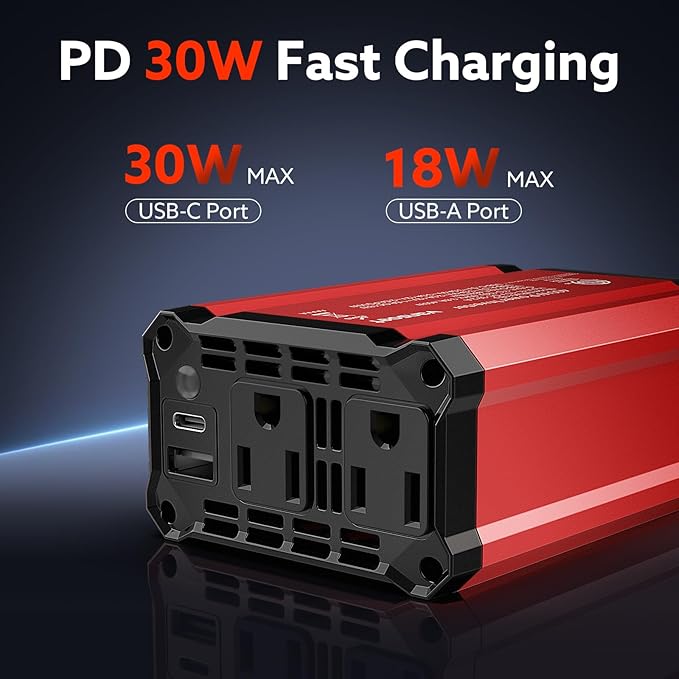 400W Power Inverter: vansoet DC 12V to AC 110V Car Inverter Plug Adapter Outlet Converter with PD 30W USB C Port and QC 18W USB Port Car Plug Adapter Outlet Inverter for Vehicles Laptop Phones Camera