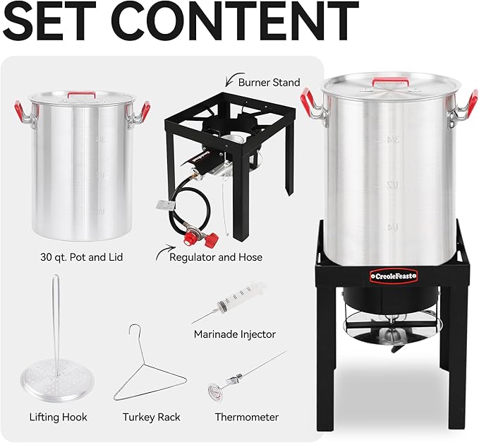 Aluminum 30 Qt. Turkey Fryer Pot Set, 50,000 BTU, Propane Burner for Outdoor Cooking, TFS3000L-SC