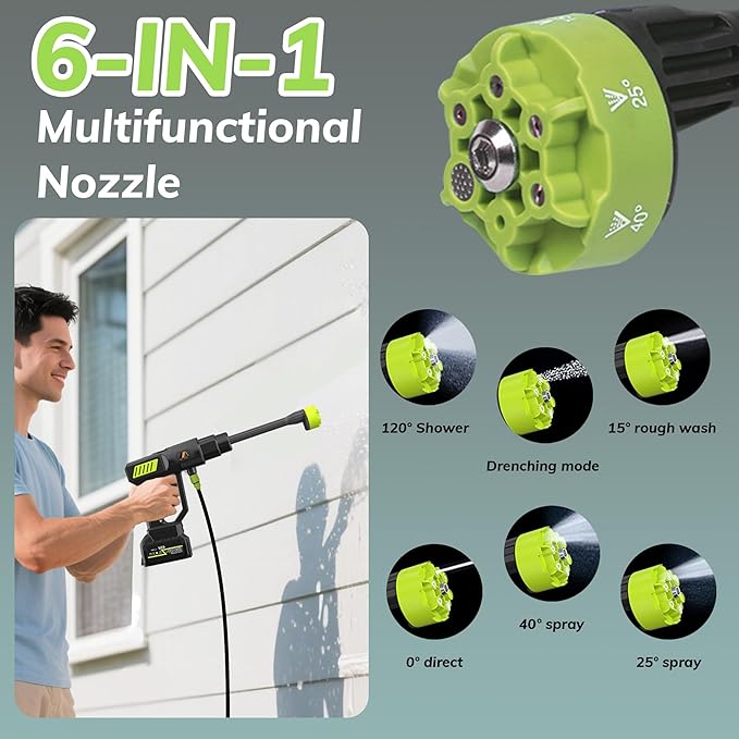 Cordless Pressure Washer Battery Powered; 990 PSI Cordless Power Washer with 4.0Ah Battery&Charge - 6-in-1 Nozzle, Handheld Portable Pressure Washer Cordless & Portable Handheld Power Washer