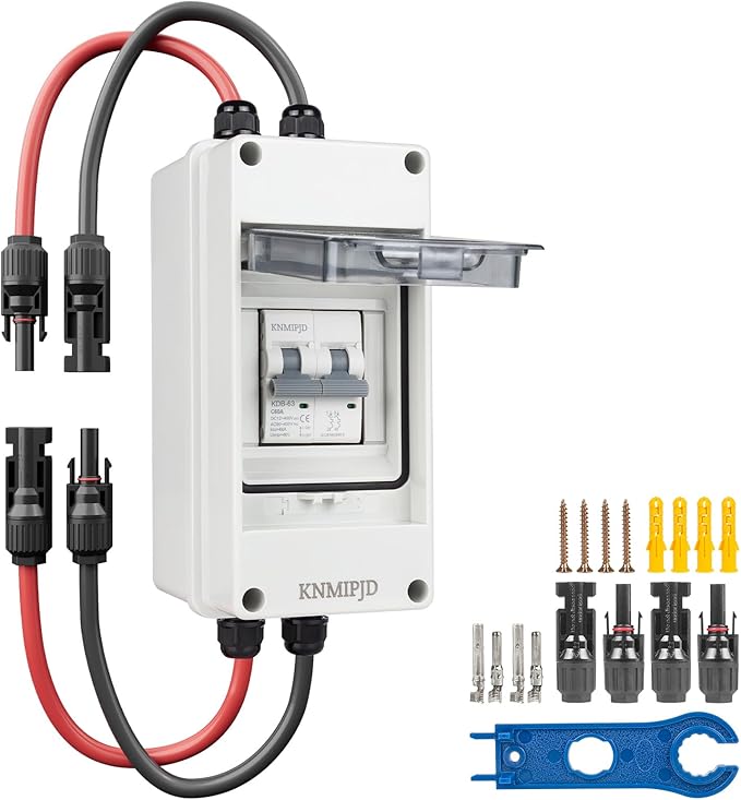 Solar Panel Disconnect Switch 10A 2P 400V Dc/AC Breaker Disconnect Box Outdoor Breaker Box Suitable for photovoltaic and Wind Energy Home Battery Systems (10 Amps)