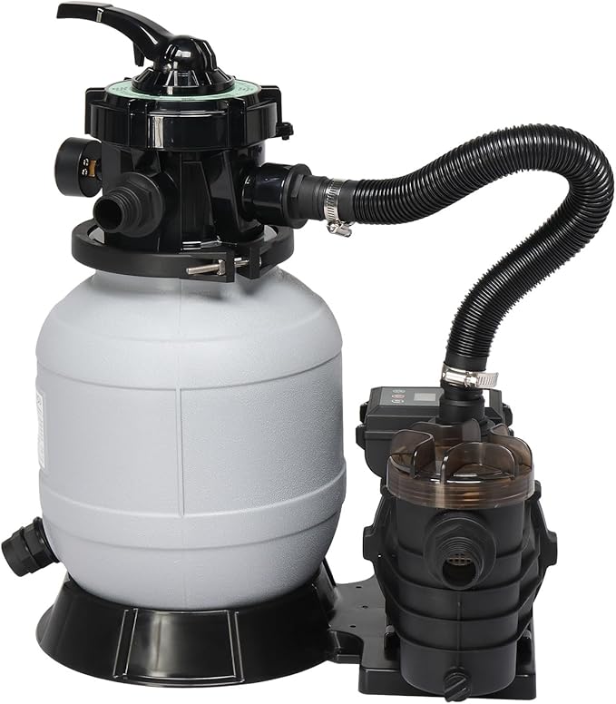 VINGLI Sand Pool Filter 10in Tank with A 1/3HP Pool Pump 115V, 24H Timer Above Ground Inground Swimming Pool Pump with Filter Basket,Max Flow Rate 2087 GPH