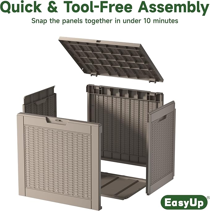 EasyUp 30 Gallon Outdoor Storage Box, Resin Waterproof UV-Resistant Deck Box, Reinforced Stability for Patio, Garden, and Poolside, Rattan Gray