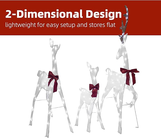 4.5Ft Lighted Reindeer Outdoor Christmas 2D Deer Family Sets Outdoor Reindeer Christmas Yard Decoration with LEDs/Stakes/Zip Ties for Holiday Patio Lawn Garden