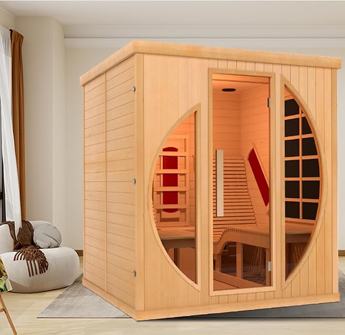 ZONEMEL Infrared 2 Person Wooden Sauna Room with Recliner, Canadian Hemlock Luxury Indoor Sauna with 10 Heaters, Oxygen Bar, 3400 Watt,Full Spectrum Infrared Therapy Wood Dry Heat Sauna, 220V