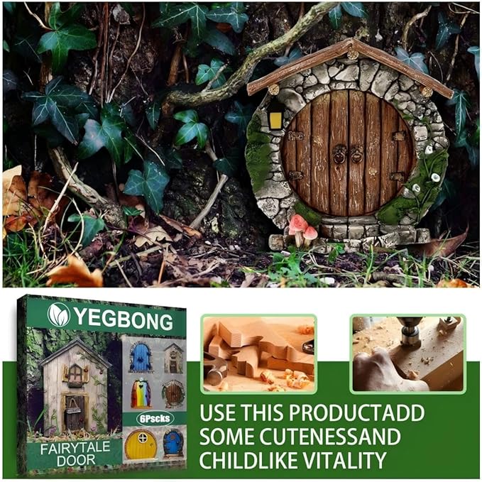 Enchanted Fairy Door for Tree Trunks - Weather-Resistant Miniature Garden Decor, 6-Piece Whimsical Outdoor Accessory Kit for Kids & Fantasy Enthusiasts (Fairy Tale Style-2)