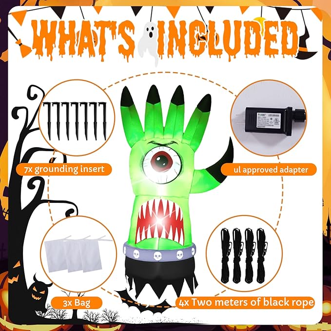 8FT Green Palm, Halloween Outdoor Inflatable Decoration, Contains LED Lights, Suitable for Outdoor lawns, Gardens, terraces and Halloween Parties