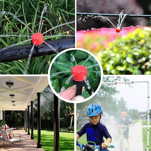 MSDADA Garden 50Ft Automatic Irrigation System, 1/4" Blank Distribution Plant Watering Irrigation Kit Accessories Include Atomizing Nozzle Mister Dripper for Garden, Greenhouse, Flower Bed