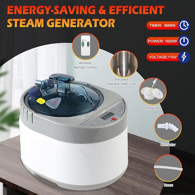 Smartmak 2 Person Portable Steam Infrared Sauna Box with 660nm Red Light Therapy Lamp for Home Relaxation, 4 L 1500W Steamer Extra Large Full Body Saunas Spa Tent, Remote Control, 2 Folding Chairs