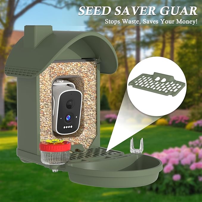 Bird Feeder with Camera, 2-in-1 Bird Bath and Perch, 3K Live View, Squirrel-Proof Cable, 2.4G WiFi, AI Detection, Instant Arrival Alerts, Backyard Birdwatching Gift for Birdlovers