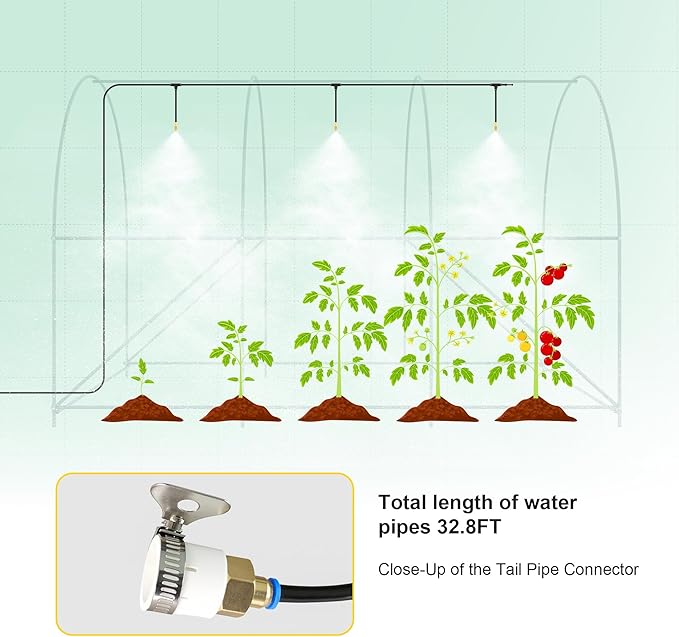 GOJOOASIS Greenhouse with Water System Outdoor Green House for Outside Winter Heavy Duty Large Walk-in Tunnel Portable Greenhouses for Backyard Plants Shed (10'x7'x7' w/Irrigation System)
