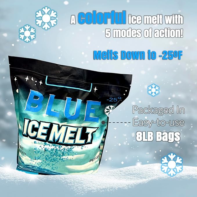 Ice and Snow Melt 8 lb Bag CMA Blended Magnesium Chloride Ice Melter Effective Snow and Ice Removal Effective Below Zero Degrees (Blue)