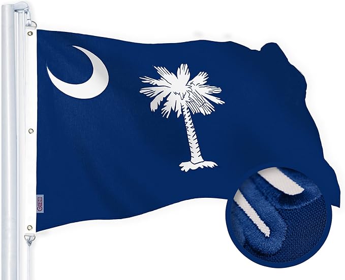 G128 South Carolina SC State Flag | 5x8 Ft | StormFlyer Series Embroidered 220GSM Spun Polyester | Embroidered Design, Indoor/Outdoor, Brass Grommets, Heavy Duty, All Weather