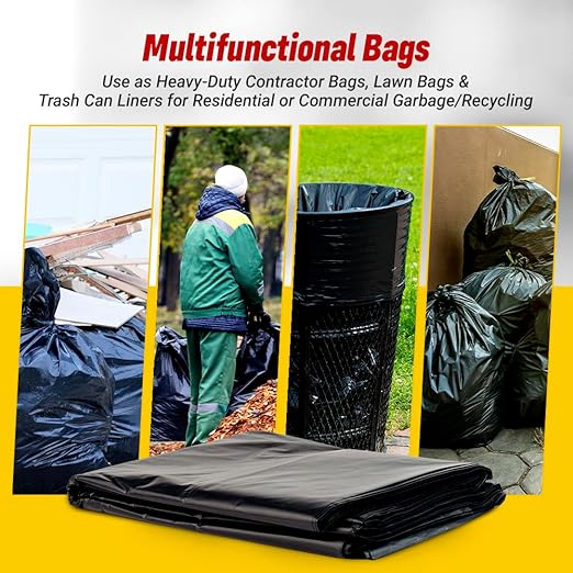 Dyno Products Online 55-Gallon, 1.5 Mil Thick Heavy-Duty Black Trash Bags, 50 Count - Large Garbage Liners (35W X 55L) Fits Huge Cans for Home Garden Lawn Yard Recycling Construction & Commercial Use