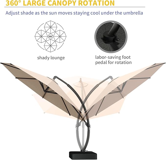 Kingdura 11ft Offset Cantilever Patio Umbrella with Base Included, Large Round Aluminum Outdoor Umbrella, 360° Rotation & Infinite Tilt, Heavy Duty Frame for Deck Pool Backyard, Beige