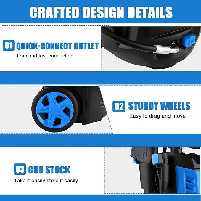Pressure Cleaner 5000 PSI 4.0GPM Portable Power Cleaner with 4 QC Nozzles, 500ML Foam Cannon for Cars/Fences/Driveways/Home/Patios Cleaning, Blue