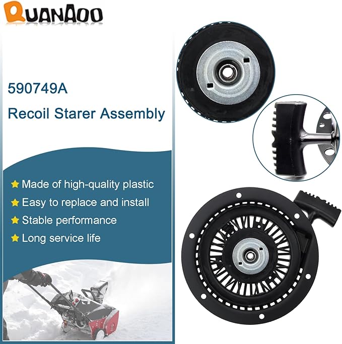 Recoil Starter Assembly 590749A fits Tecumseh 590789 590672 590733 HM100 HMSK80 HMSK85 HMSK90 HMSK100 HMSK105 HMSK110 LH318 LH358 Snow King Snow Blowers Replace 590749