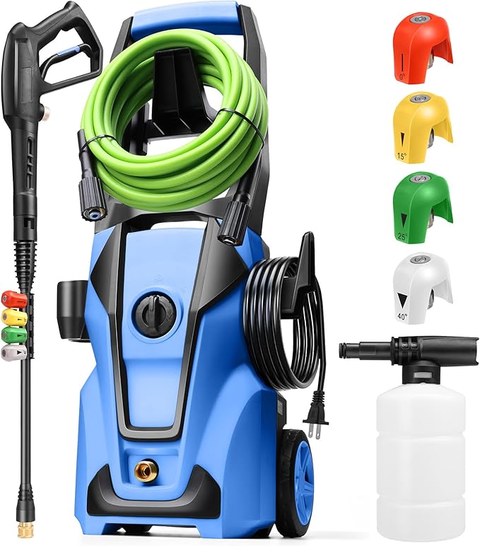 Pressure Cleaner 5000PSI Max 4.0GPM with 33FT Flexible Extension Hose, 4 Nozzles, Foam Cannon, Power Cleaner Powered for Cars, Patios, Driveways, Blue