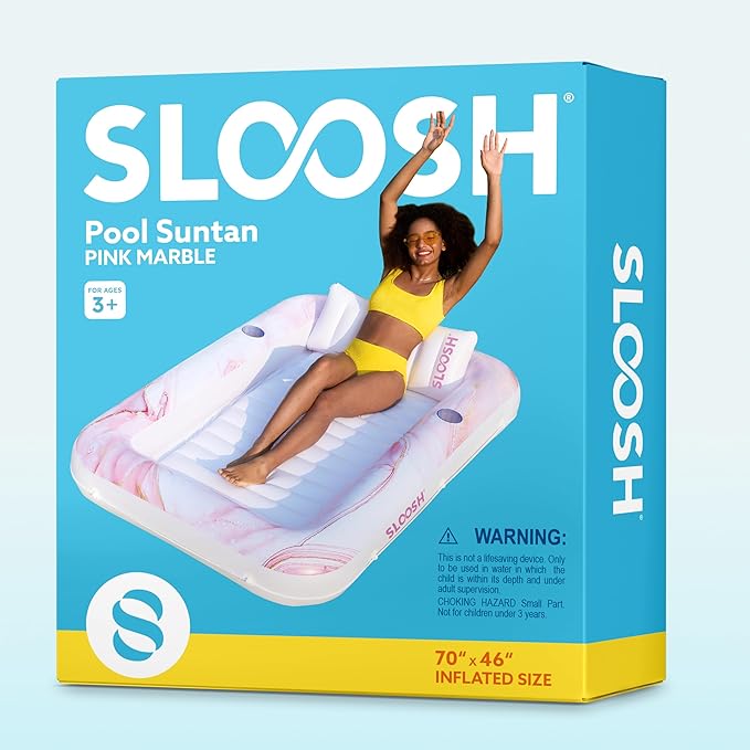 SLOOSH Inflatable Tanning Pool Lounger Float, 70" x 46" Pool Floats Adult with Pillow, 4 in 1 Suntan Tub Raft Floatie,Sunbathing Bed Lounge for Water Blow Up Ball Pit Party Gifts