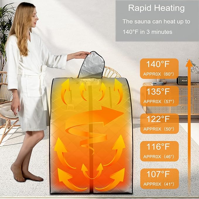 Smartmak Far Infrared Sauna, Full Body One Person SPA Set with Portable Time & Tempreture Remote Control, Heating Foot Pad and Foldable Reinforced Chair(L 27.6’’ x W 31.5’’ x H 37.8’’) - Black Border