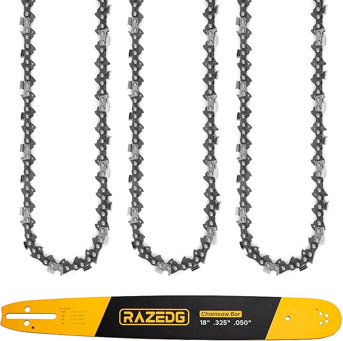 RazEdg18 Inch Chainsaw Bar and Chain Combo, .325" Pitch, 050" Gauge, 72 Drive Links Fits Husqvarna 435, 440, 545, 345, 350, 51, 55 RANCHER, and 550XP (1 Bar + 3 Chains)
