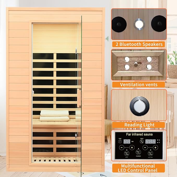 Infrared Saunas for Home 1 Person Indoor Sauna,Dry Sauna for Home Low Emf Infrared Sauna 1500W Indoor Saunas for The HomeTraditional Sauna,Room:72.83 * 43.11 * 35.35Inch