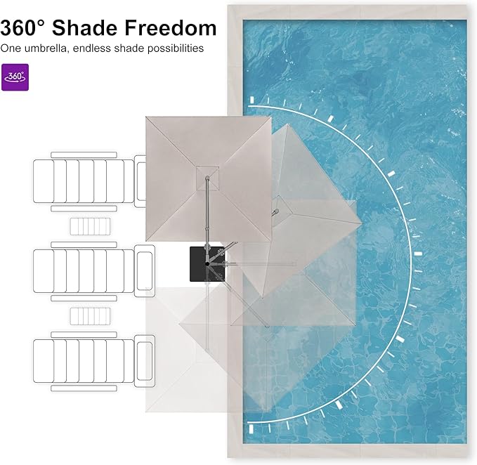 PURPLE LEAF 9 FT Outdoor Umbrella with Base Patio Cantilever Aluminum Umbrella with 3 Years Fade Resistance Recycled Fabric Offset Square with 360-degree Rotation for Deck Pool Garden, Sand Dune