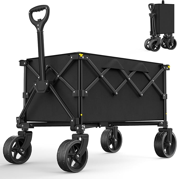 Collapsible Wagon Carts, Foldable Wagon Cart with All Terrain Wheels 330LBS Heavy Duty, Portable Utility Wagon for Grocery Shopping Fishing Garden Sports Beach Wagon Camping Cart