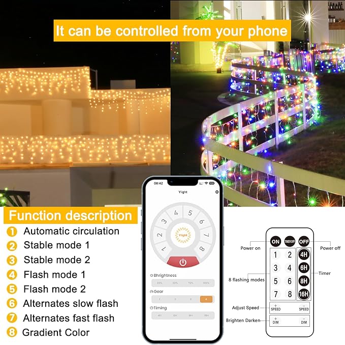 131ft Christmas Lights Outdoor, 1680 LED Waterproof 8 Modes String Light with App and Remote Control for Outside House Roof Decorations Indoor Decor-Warm White to Multicolor
