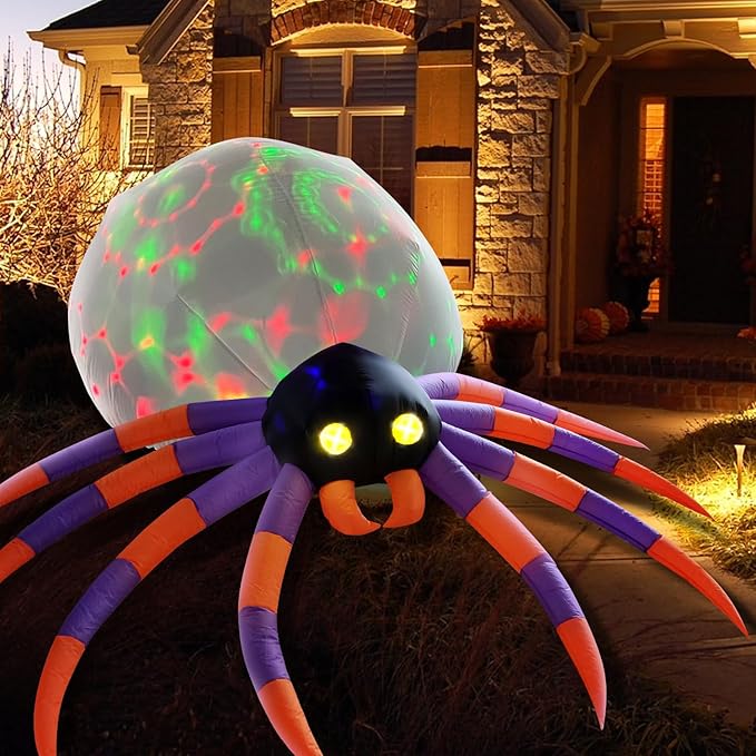 DomKom 8FT Halloween Inflatable Decorations Spider, Build-in Magic LED Lights Holiday Blow Up Yard Decoration for Halloween Holiday Party Outdoor,Garden Yard Lawn Decor