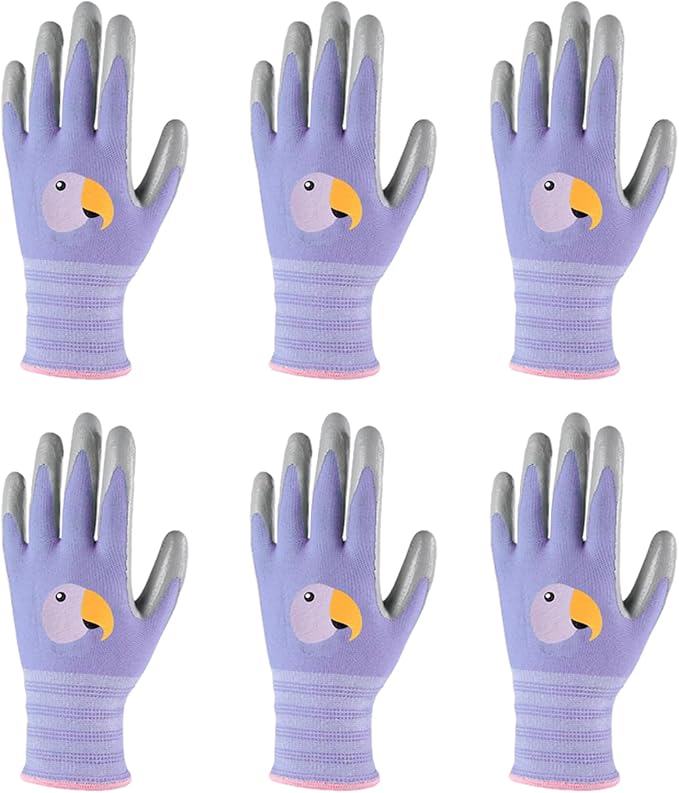 ANDANDA Kids Gardening Gloves, Nitrile Coated Children Yard Work Gloves with Grip, Suitable for Toddlers, Children, Girl, Boy