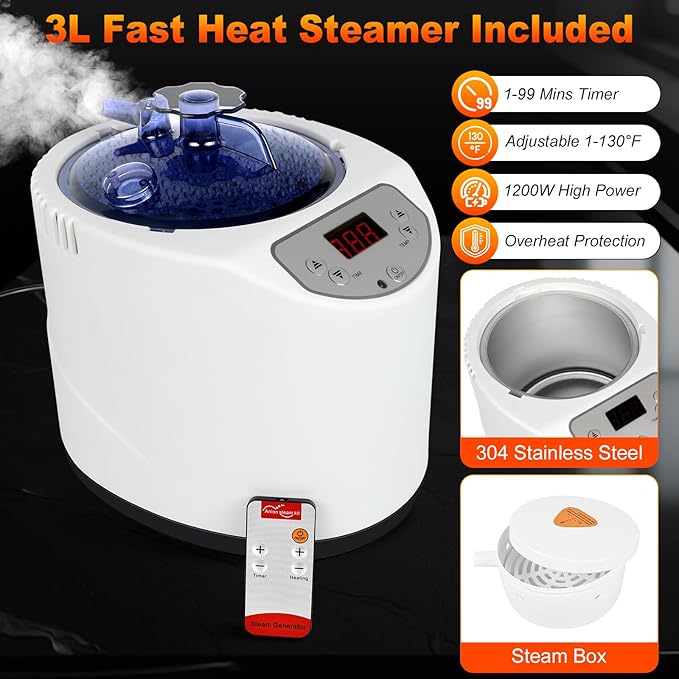 iTHERAU XL Sauna Box, Portable Sauna for Home, Steam Sauna Tent Full Body Personal Sauna Room with 3L 1200w Steamer, Upgrade Materials, Remote Control, 9 Levels Heat, 90 Mins Timer, Chair