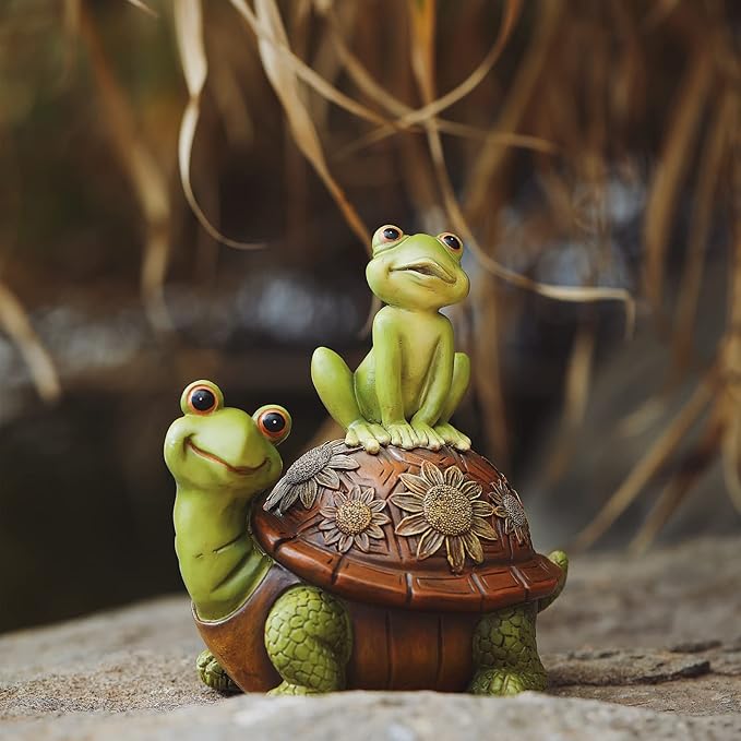 Frog Garden Statues Outdoor Decor, Resin Turtle Frogs Garden Animal Statue Waterproof, Outside Frog Figurines for Yard Patio Lawn Decorations Gardening Gifts for Women