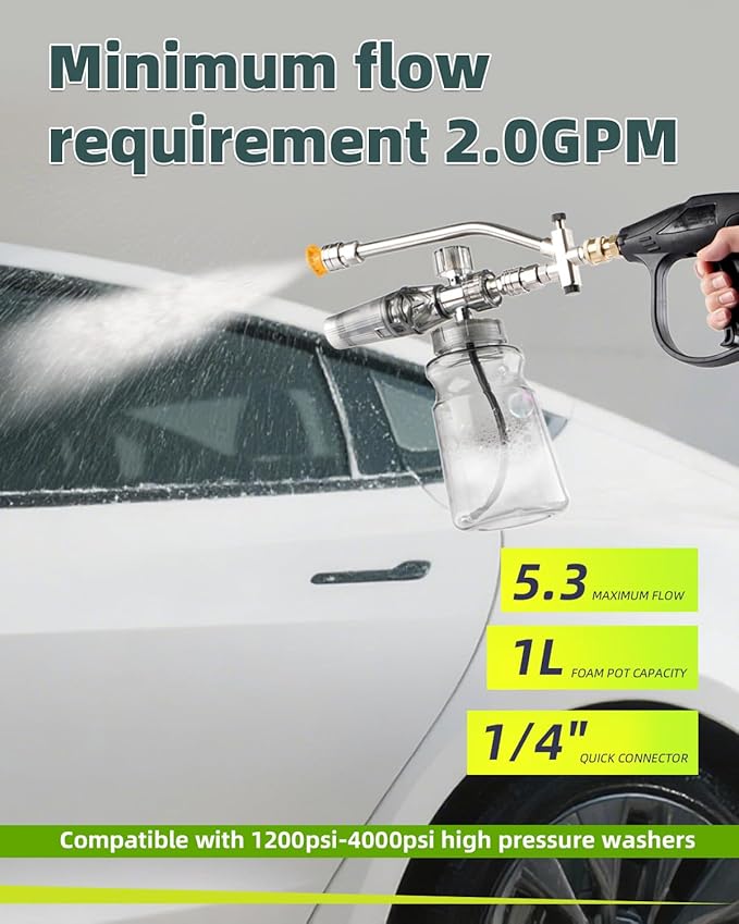 Foam Cannon For Pressure Washer Gun With Dual Connector, Car Wash Foam Gun Accessory, Garden Carwash Dual Purpose Switch High Pressure Foam Canon, Soap Sprayer Cleaning Kit, Power Washer Spray Nozzles