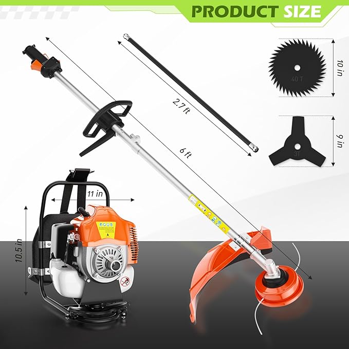 52cc Weed Eater 3 in 1 Gas Brush Cutter, String Trimmer and Weed Wacker for Weeds and Grass (52cc Shoulder)