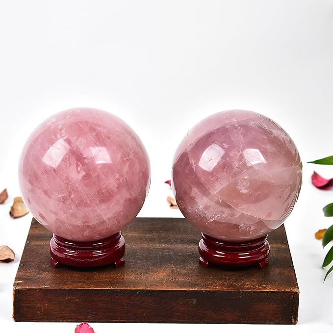 JIC Gem Natural Pink Rose Quartz Ball Sphere with Base,Class 1,3.5-3.9 Inch