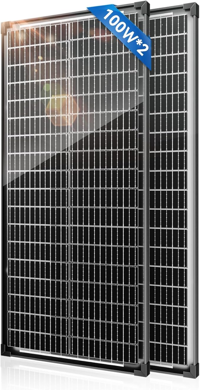 Bifacial 100 Watt Solar Panel 2Pack, 12BB 12V/24V Monocrystalline High-Efficiency Module PV Power Charger Solar Panels for Homes Camping RV Battery Boat Caravan and Other Off-Grid Applications