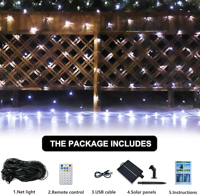 Solar Net Lights Outdoor Mesh Lights Christmas Decorations, 200LED String Tree Wrap Waterproof 19 Modes for Bushes, Fence,Garden, Shrubs,Trunk, Halloween,Xmas Decor (White, 9.8ft x 6.6ft)