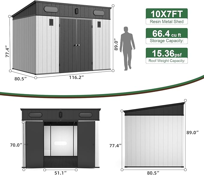 Chery INDUSTRIAL7 x 10FT Outdoor Storage, Affordable Metal Tool Shed with Lockable Sliding Shed Door and Vents,Waterproof Galvanized Steel Sheds & Outdoor Storage for Backyard, Garden (Grey)