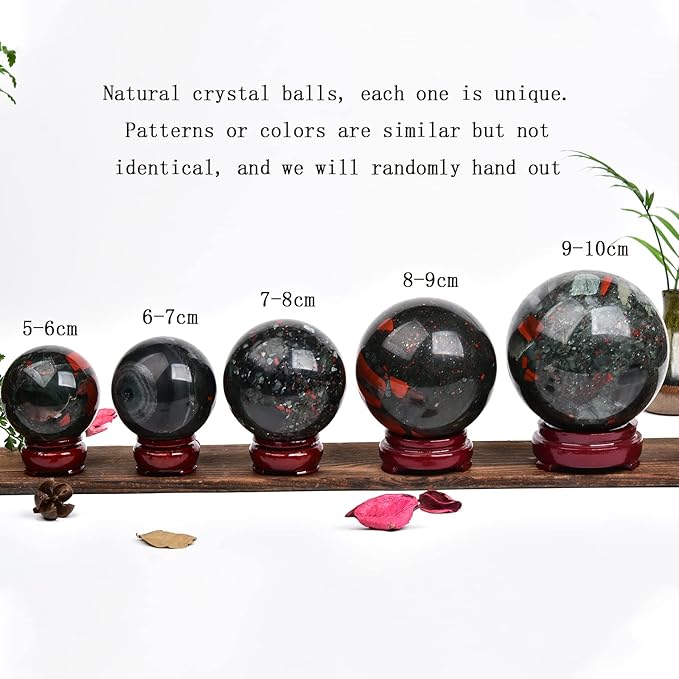 JIC Gem Natural African Bloodstone Healing Crystal Sphere Divination Gemstone Ball,Feng Shui Reiki Aura Home Desk Decor (80-90mm)