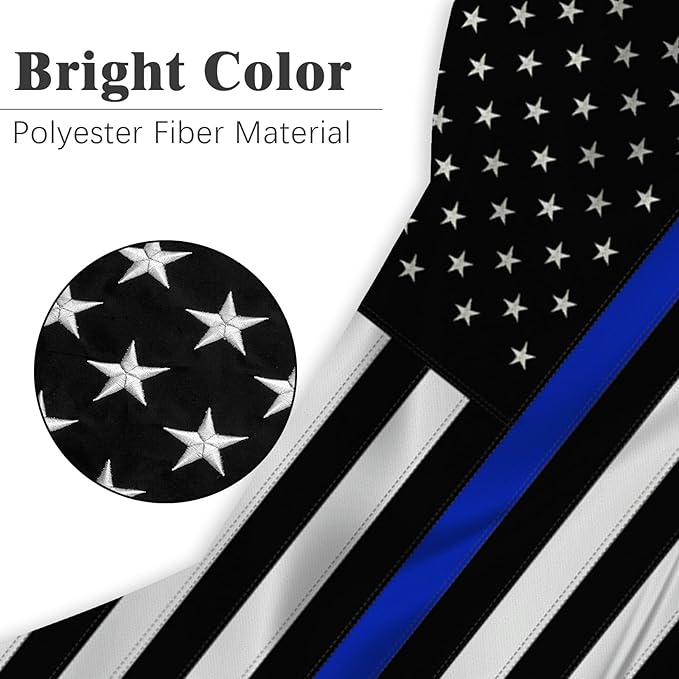 Embroidered Thin Blue Line Police Flag 3x5 Outdoor Lives Matter Law Enforcement Banner Polyester Fiber Back the Blue Flag Bright Color with Durable Canvas Header and 2 Brass Grommets